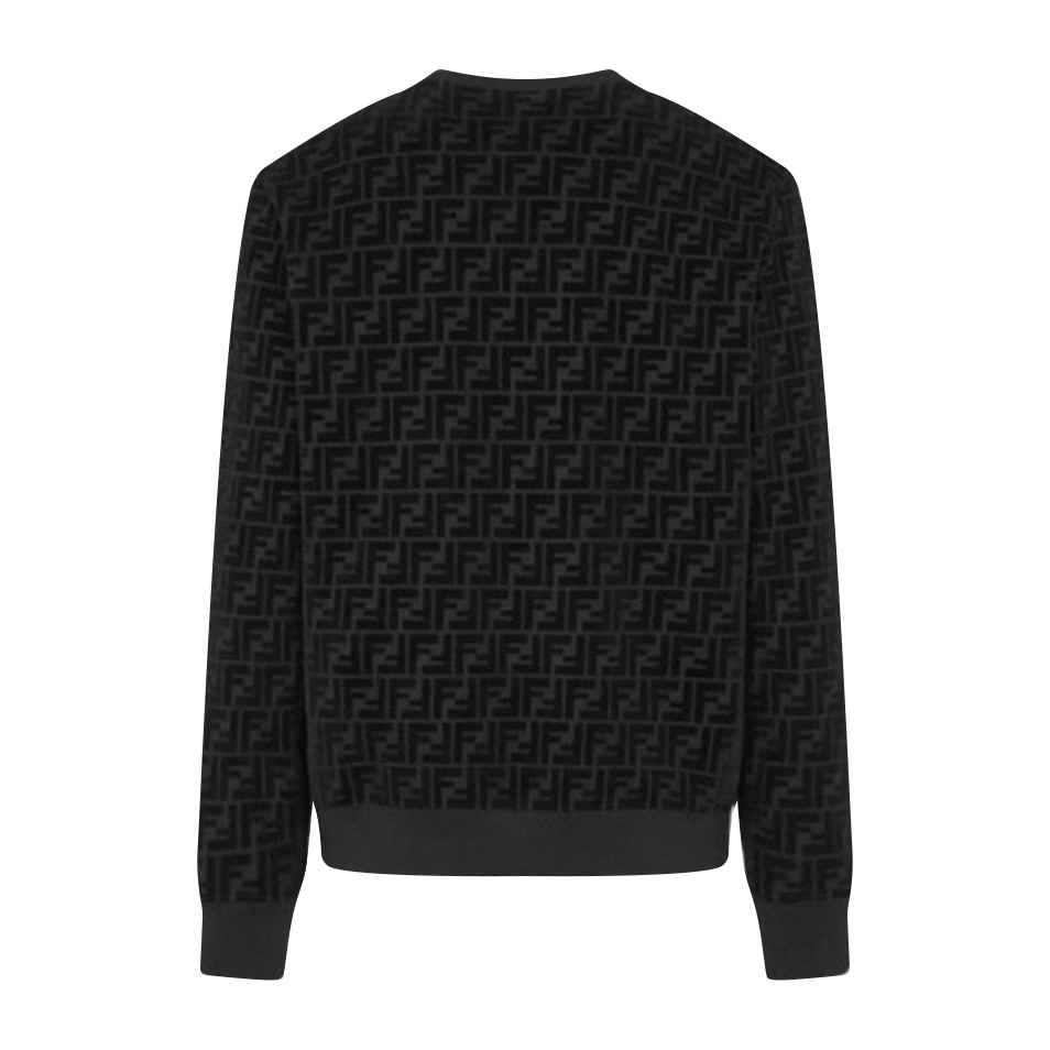 Fendi 满印植绒卫衣 定制黑曜石双珠地棉缎 质感十足 舒适贴肤 同色异调FF的植绒图案与黑色棉质凸纹材质相得益彰 营