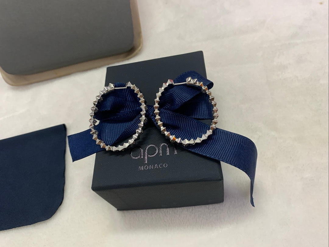 APm Monaco银白色XL UP and Down圈形耳环耳饰波浪时尚