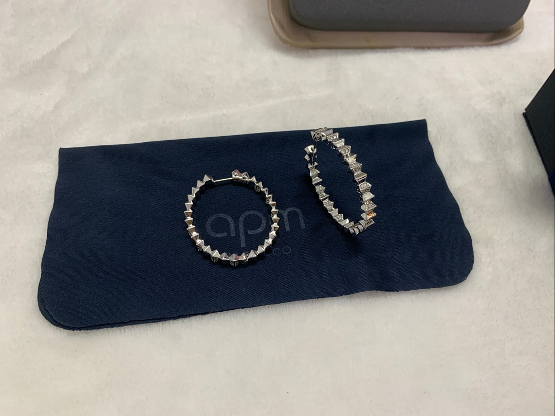 APm Monaco银白色XL UP and Down圈形耳环耳饰波浪时尚