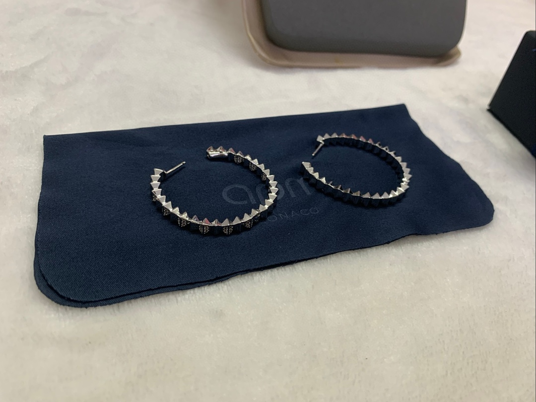 APm Monaco银白色XL UP and Down圈形耳环耳饰波浪时尚