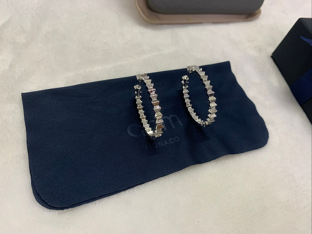 APm Monaco银白色XL UP and Down圈形耳环耳饰波浪时尚