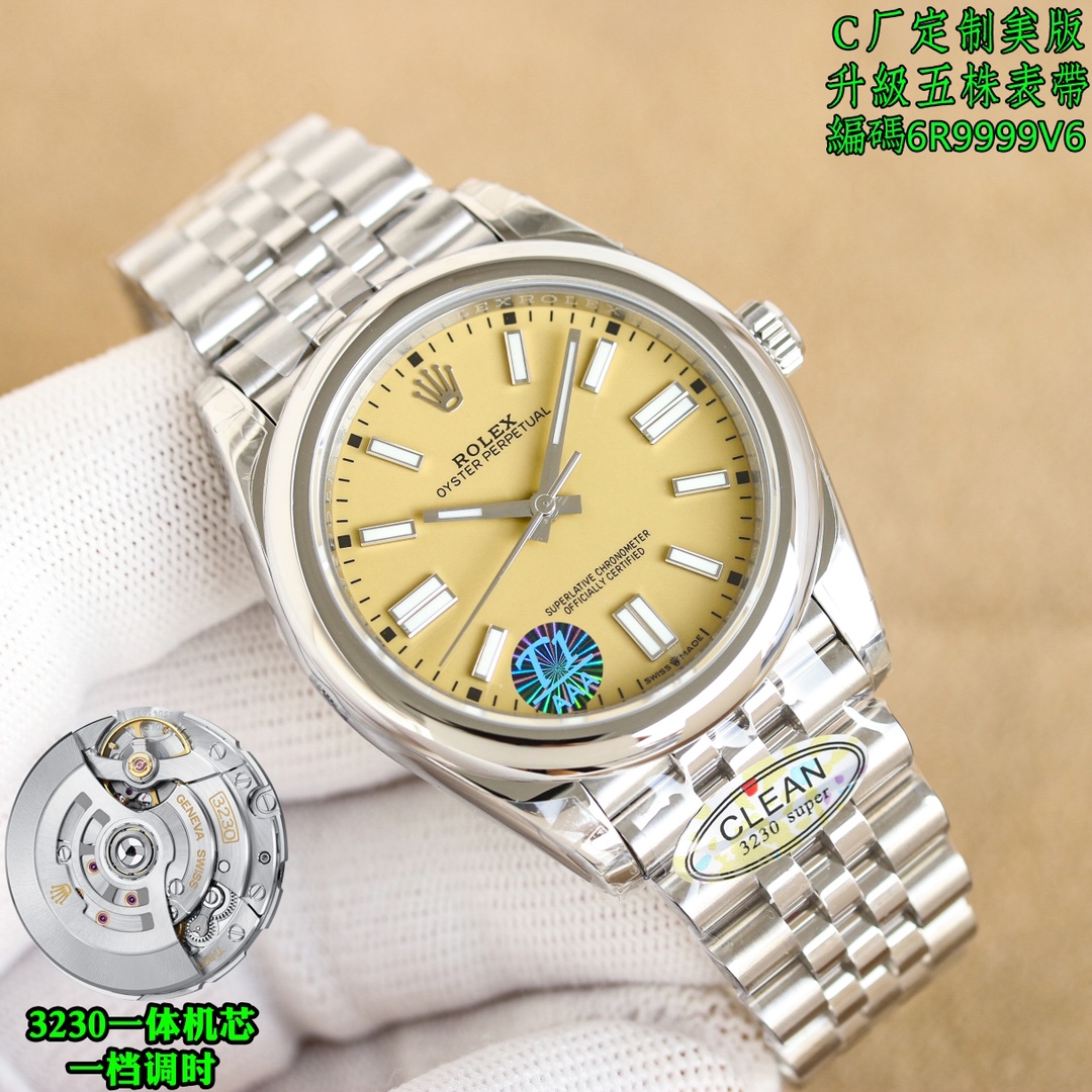NO:552815,Unified new product, upgraded version, upgraded version, clean factory/c factory, the latest Oyster Perpetual with five-bead chain 126000, the latest 10 literal colors have arrived, the 3230 movement is shipped in the first gear, no gaps, make sure the watch code 6R9999V6 comes with NFC proximity card, three codes in one watch buckle code ORV with diameter 36mm-41mm, bevel edge and sharp edge nails, full of details  Using positive 3230 integrated movement!  There is no calendar gap in the first-speed movement, and there is no color difference between the literal color and the original. It adopts bevel design and is carefully polished. The literal is the top printing technology in the industry. The original consistent super three-dimensional pointer has no burrs, and ten original color dials are available!  Top workmanship, superb quality!  Deep restoration, similar to Zp up to 98!  'Once and for all' This time, the 41mm Perpetual is equipped with the 3230 movement. It is fully molded one to one and then compared with the authenticity. All the accessories are very similar, especially the Tiffany blue, which cost nearly 200,000 yuan to disassemble one to one. Familiar watch friends know that the price of the same silver genuine model is only about 50,000, but the price of Tiffany blue was once raised to 200,000+ because of the special color matching.  Clean's pursuit of details is obvious to all. The logo on the buckle is also a breakthrough in craftsmanship. CNC engraving, regular shape and bright processing on the inside. The luminous powder uses the original SL   Blue luminous powder, so it is characterized by roughness and black spots. Watch friends who have played or seen it should not be too unfamiliar. This is already a unique attribute of Rolex. Look for the latest watch code 6R9999V6 of Factory C, three codes in one, comes with NFC proximity card, diameter 36mm-41mm, the latest watch buckle code ORV, quality assurance, tiffany, rolex19860909统一 新品,升级版,升级版, clean厂/c厂 蚝式恒动最新搭配五珠链126000 最新款10种字面颜色到货 3230机芯一档调时出货 无空档 认准腕表编码6R9999V6附带NFC感应卡,三码合一直径36mm-41mm腕表扣码ORV,斜边凌角边面钉,细节拉满 采用正3230一体机芯！一档机芯没有日历空档位,字面颜色和原装没色差,采用斜角丁设计精工打磨,字面业内顶端技术印刷技术,原装一致超立体指针无毛边,十种原装彩色表盘可选！ 顶级做工,品质超绝！ 深度还原,与Zp相似高达98！一起“一劳永逸” 本次41mm恒动搭载3230机芯 完全一比一开模 随后附上真假对比 所有配件相似度极高,特别是蒂芙尼蓝色 花费近20w元一比一拆解 .熟悉的表友都知道,同款银面真品价格才5w左右,但是蒂芙尼蓝因为配色的特殊性 价格一度被炒到20w+ clean对于细节的追求大家有目共睹.表扣上的logo也是工艺的一大突破.cnc雕刻,形状规整 并且内侧伴有亮光处理. 夜光粉使用原厂sl blue夜光粉,所以伴随粗糙以及黑点到特殊性.玩过或者见过的表友应该都不会太陌生.这已经是劳力士特有的属性.认准C厂最新腕表编码6R9999V6,三码合一,附带NFC感应卡,直径36mm-41mm,最新腕表扣码ORV,品质保证,,tiffany,rolex,Watch