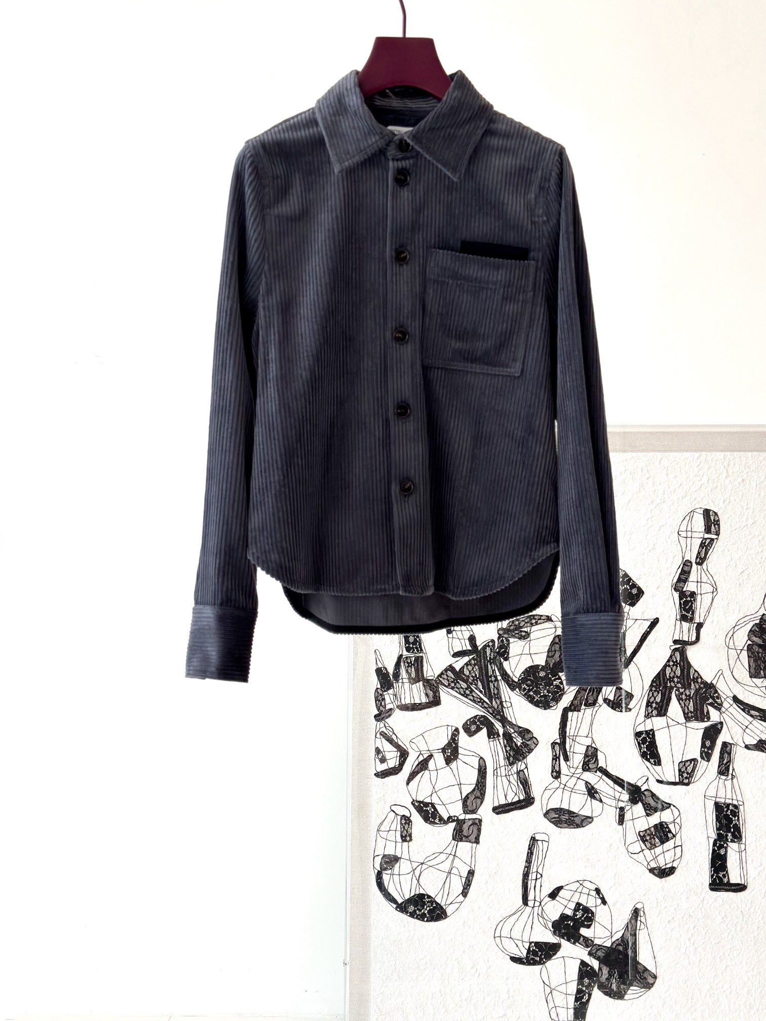 Bottega Veneta Women's Corduroy Shirt - Modern Polo Collar, Long Sleeve