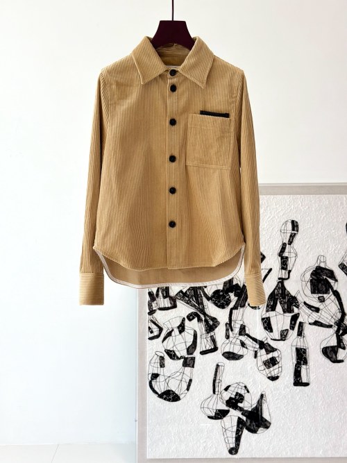 Bottega Veneta Corduroy Polo Collar Shirt with High-Waist Straight-Leg Pants 1 Bottega Veneta Corduroy Polo Collar Shirt with High-Waist Straight-Leg Pants