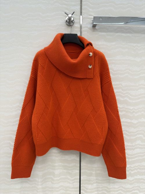 Elegant Wool Sweater with Shoulder Button Detail and High Collar Design 1 Elegant Wool Sweater with Shoulder Button Detail and High Collar Design