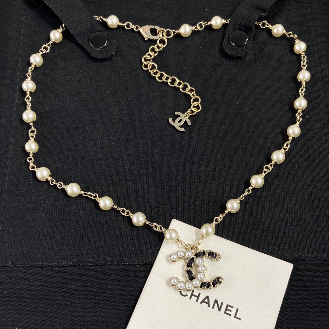 【XX0157】 【Collar colgante de doble C con perlas】