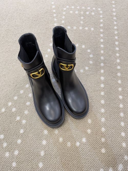 Valentino Black Leather Ankle Boots with V Logo Thick Sole, Size 35-40 1 Valentino Black Leather Ankle Boots with V Logo Thick Sole, Size 35-40