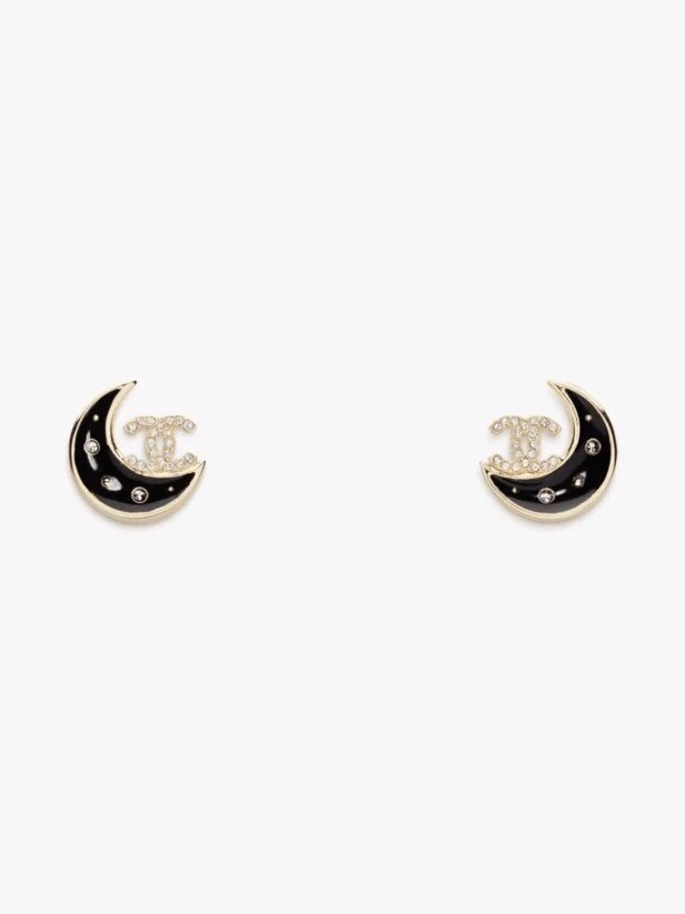 NO:703177,Ch@nel25K Moon Black Enamel Double C Stud Earrings, Chanel Stud Earrings, chanel19860909Ch@nel25K月亮黑色珐琅双C耳钉,香奈儿耳钉,chanel,Jewelry