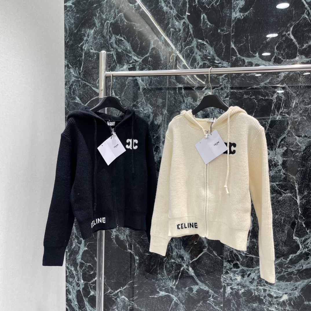 CE 25秋冬新款 连帽刺绣针织开衫 经典 logo图案章仔装饰下摆字母logo提花点缀yb开模logo