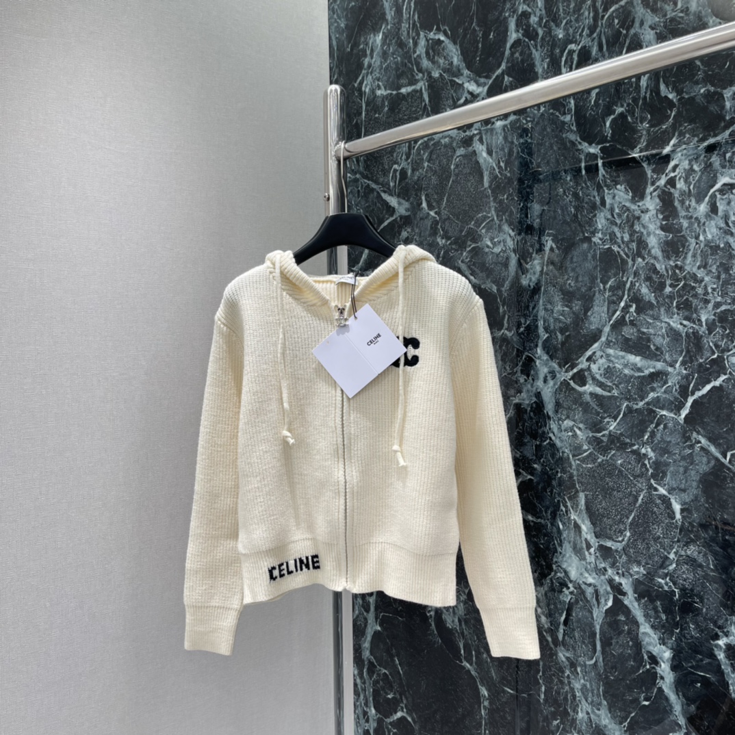 CE 25秋冬新款 连帽刺绣针织开衫 经典 logo图案章仔装饰下摆字母logo提花点缀yb开模logo