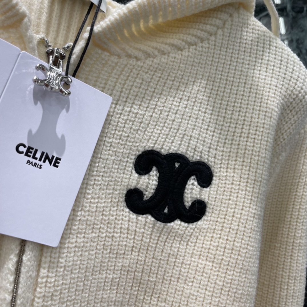 CE 25秋冬新款 连帽刺绣针织开衫 经典 logo图案章仔装饰下摆字母logo提花点缀yb开模logo