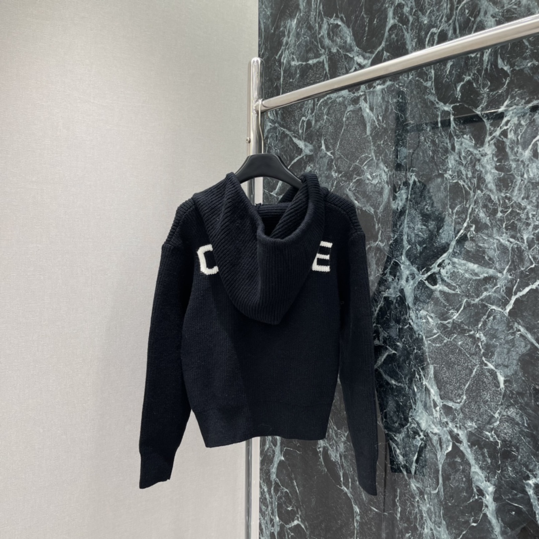 CE 25秋冬新款 连帽刺绣针织开衫 经典 logo图案章仔装饰下摆字母logo提花点缀yb开模logo