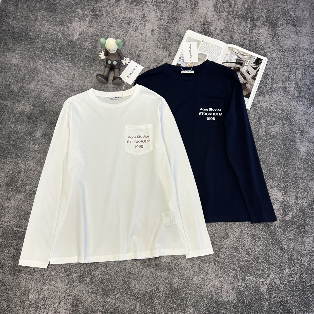 Elegant Long Sleeve Top – White & Navy Blue, Sizes S-L