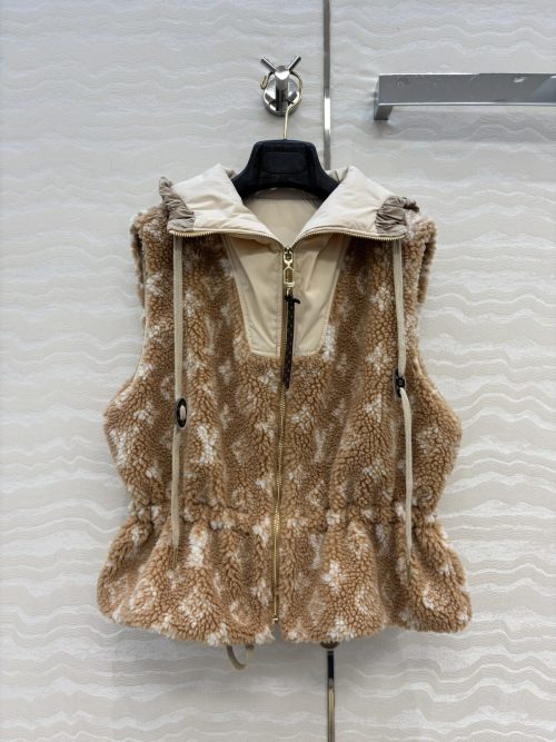 Teddy Bear Fleece Hooded Vest - Monogram Pattern, Drawstring Waist 1 Teddy Bear Fleece Hooded Vest - Monogram Pattern, Drawstring Waist