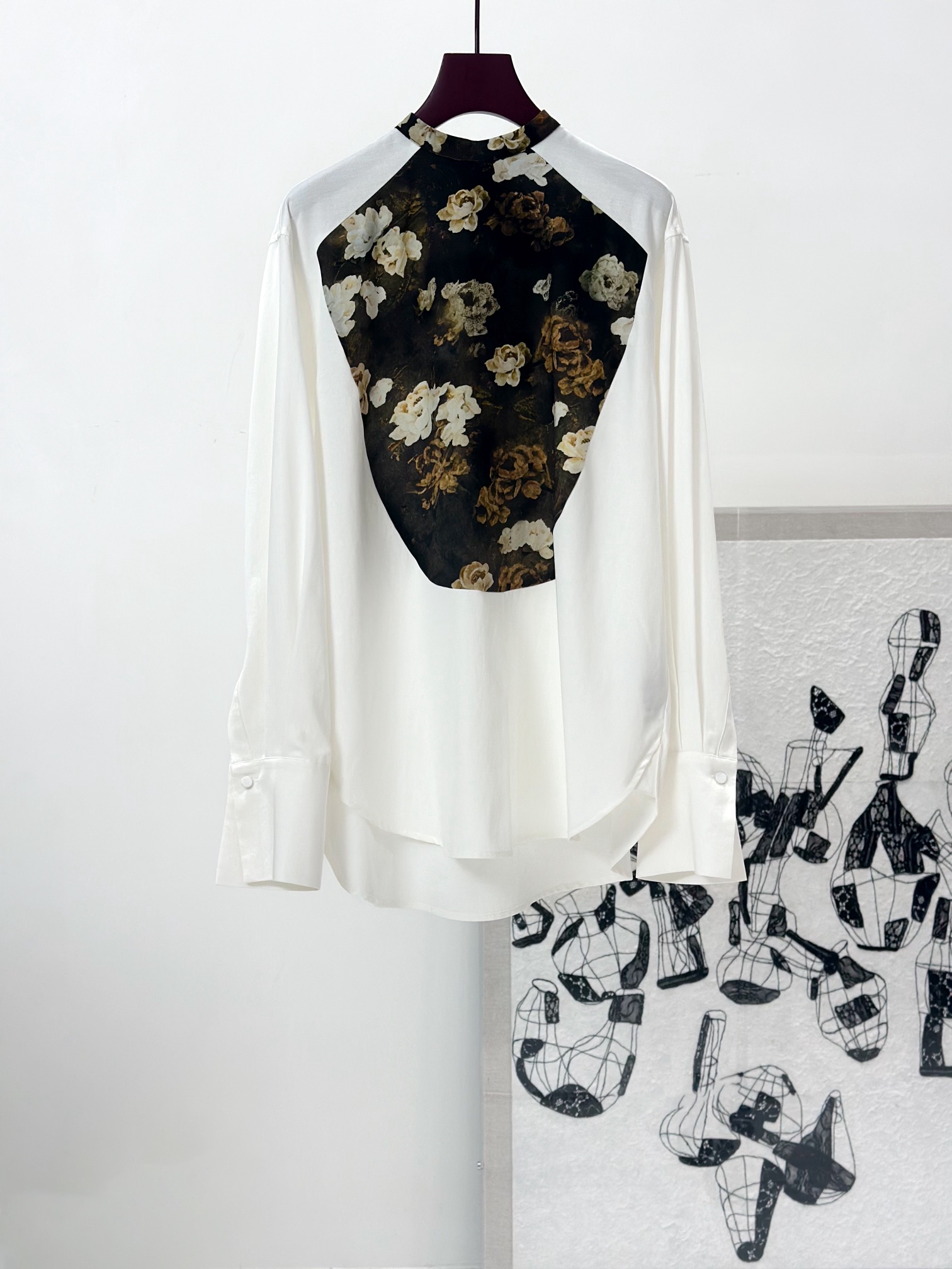 Jil Sander Floral Print Paneled Irregular Hem Long Sleeve Blouse