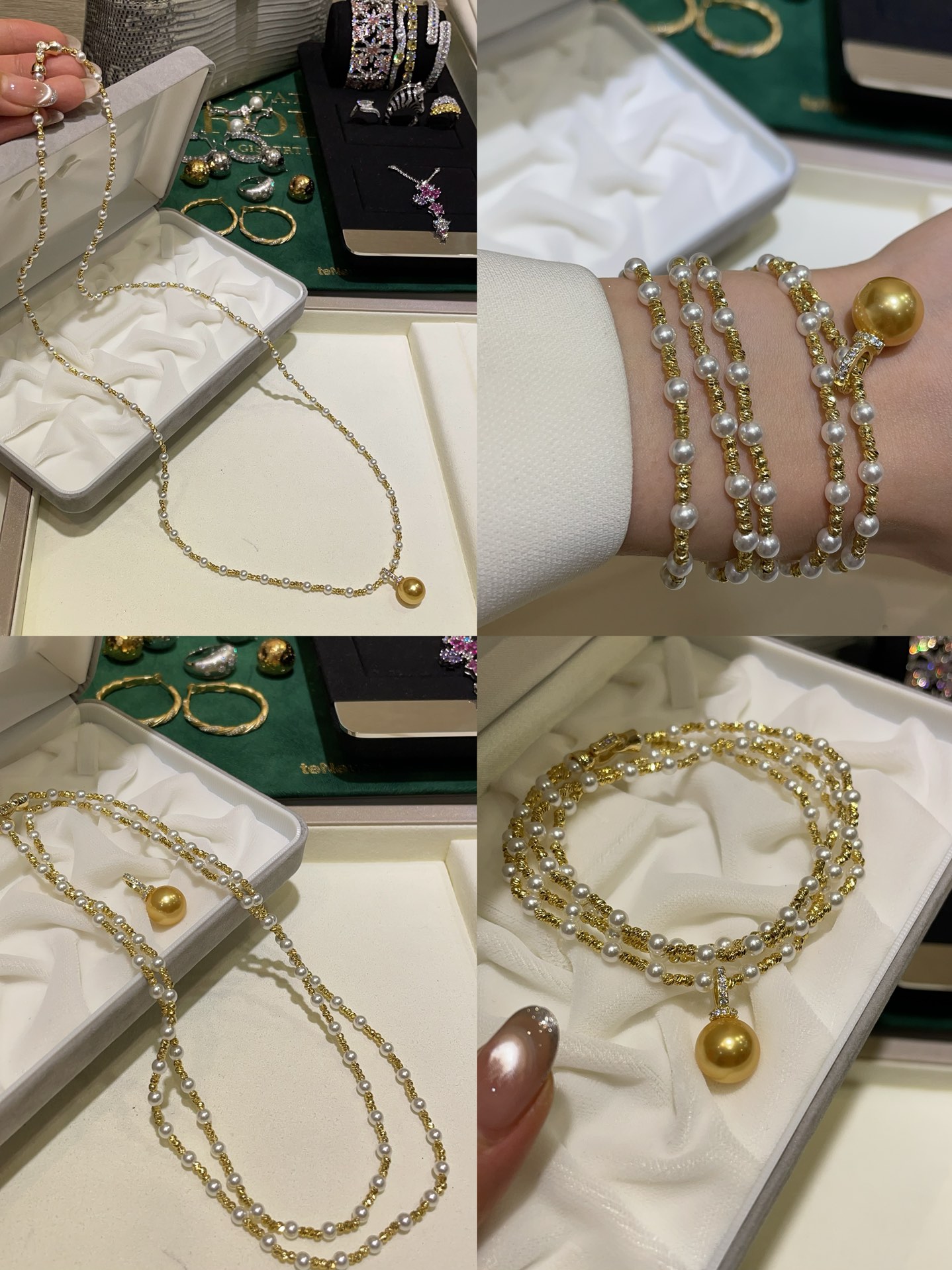 NO:635643,In one step, the crushed ice pearl sweater chain with multiple wearing effects is eye-catching. Whether it is a new Chinese style or an old money style outfit, it gives you a warm and high-end feel!  Paired with classic pacifier buckle, large grained thick gold mirror aurora, the pendant can be detachable and matched with the chain at home. Material: Copper gold-plated zircon customized pearls (not real pearls), sweaters, gold plating, Cardia high-end jewelry19860909一步到位 多种佩戴效果的碎冰冰珍珠毛衣链 让人眼前一亮, 无论是新中式还是老钱风穿搭暖暖的高级感满满 ！ 搭配经典奶嘴扣大颗粒浓金镜面极光 吊坠可拆卸搭配家里的链条  材质 铜镀金锆石定制珍珠（非真珠）,,sweaters,gold plating,卡迪亚高端饰品,Jewelry