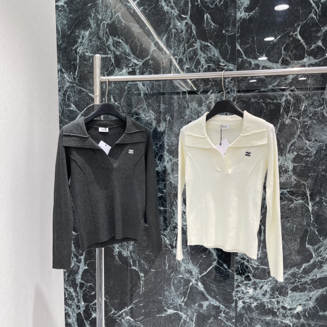 CE 25秋冬新款 翻领针织长袖打底 胸前经典刺绣凯旋门图案 通体素色打底单侧凯旋门标识尽显品牌高级格调