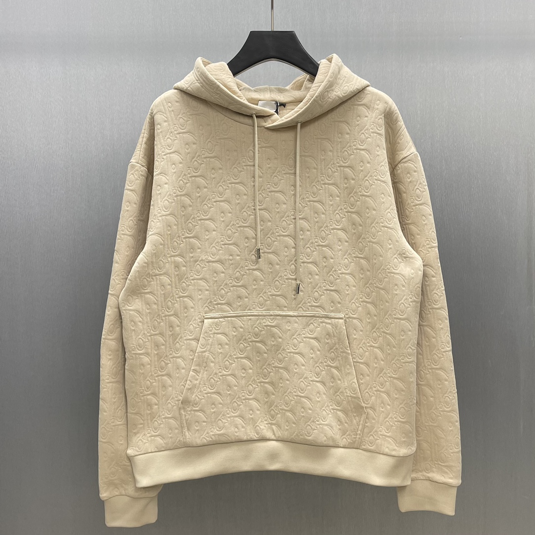 Dior Oblique Beige Quilted Hoodie, Casual Style with Elegant Touch S-XL
