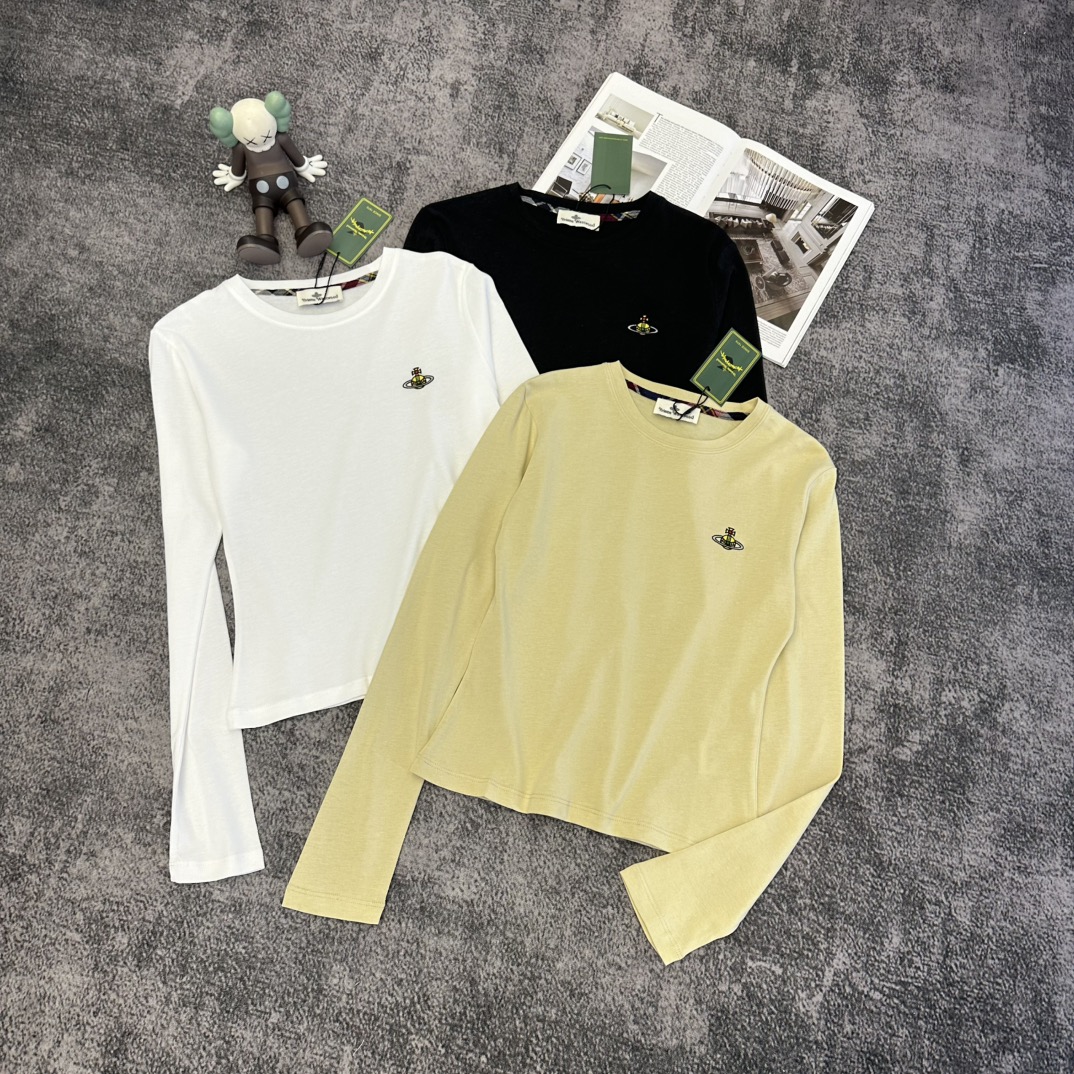 Women’s Long Sleeve Casual T-Shirt – Black, White, Yellow – Sizes S, M, L