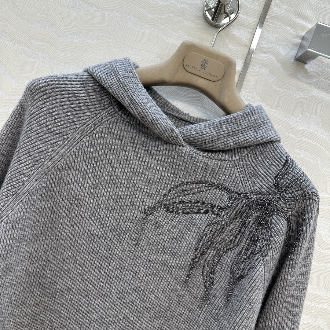 独家首发🍒高端原单品质！行走的高定 Bc铜链刺绣装饰连帽毛衣！金属铜链花朵优雅知性。经典小短款进口羊毛纱