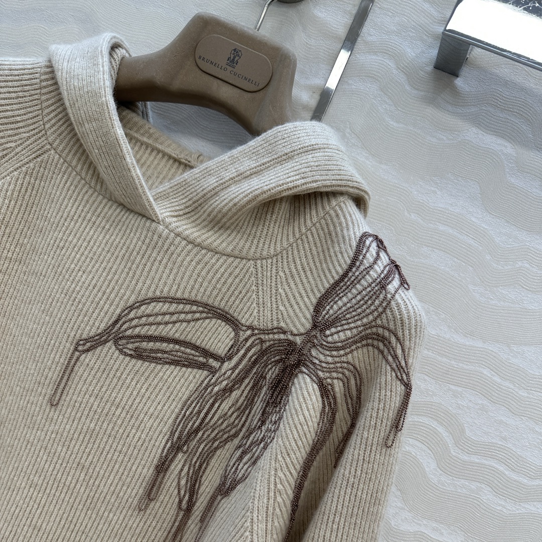 独家首发🍒高端原单品质！行走的高定 Bc铜链刺绣装饰连帽毛衣！金属铜链花朵优雅知性。经典小短款进口羊毛纱