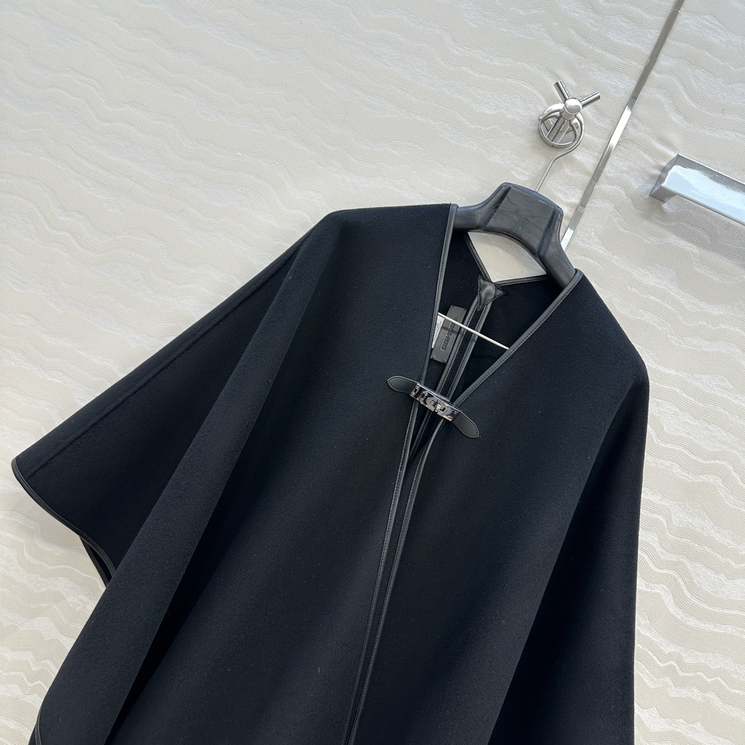 Elegant Wool Blend Poncho with Leather Buckle & Hand-Rolled Edges - Versatile Wrap 3 i1761499286 2255 1