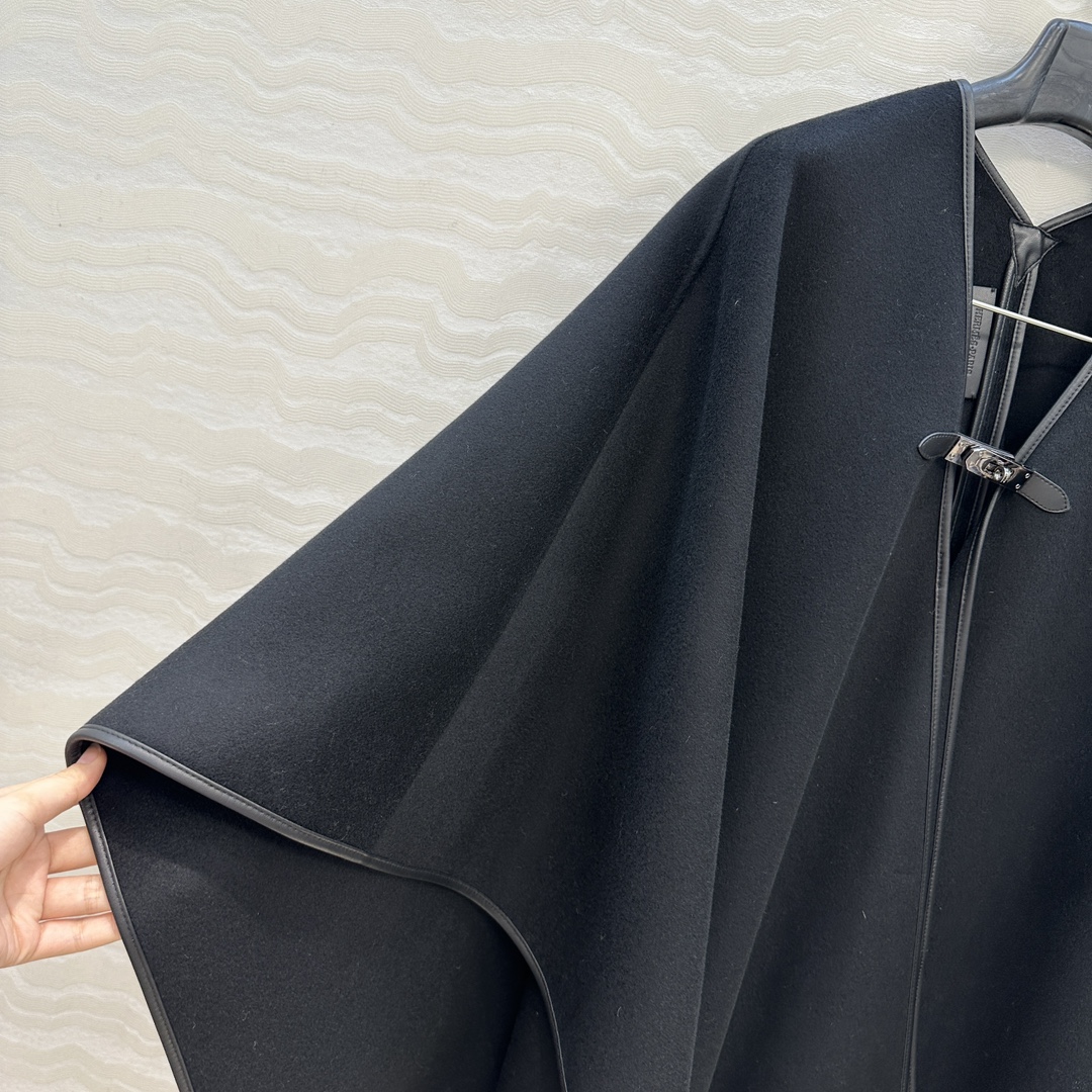 Elegant Wool Blend Poncho with Leather Buckle & Hand-Rolled Edges - Versatile Wrap 4 i1761499286 4145 2