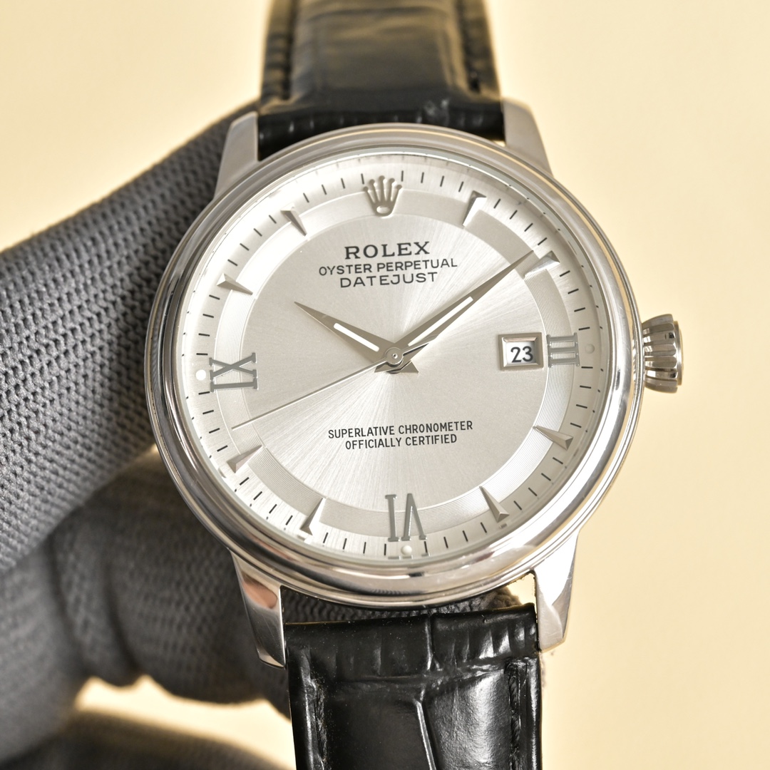 Rolex Oyster Perpetual Datejust Men's Watch, Leather Band, Silver Dial