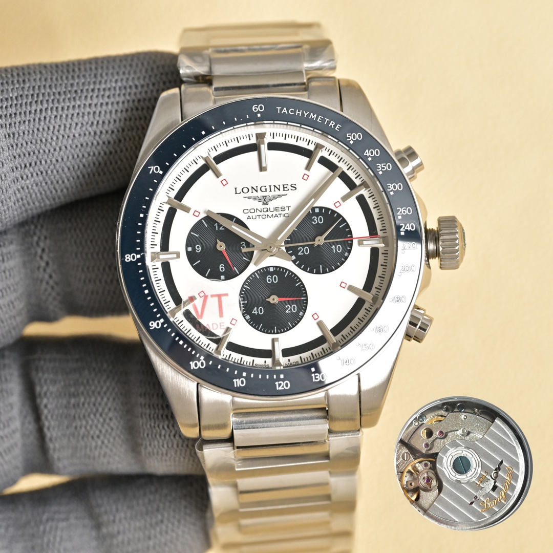 Longines Conquest Automatic Chronograph Panda Dial Stainless Steel Watch