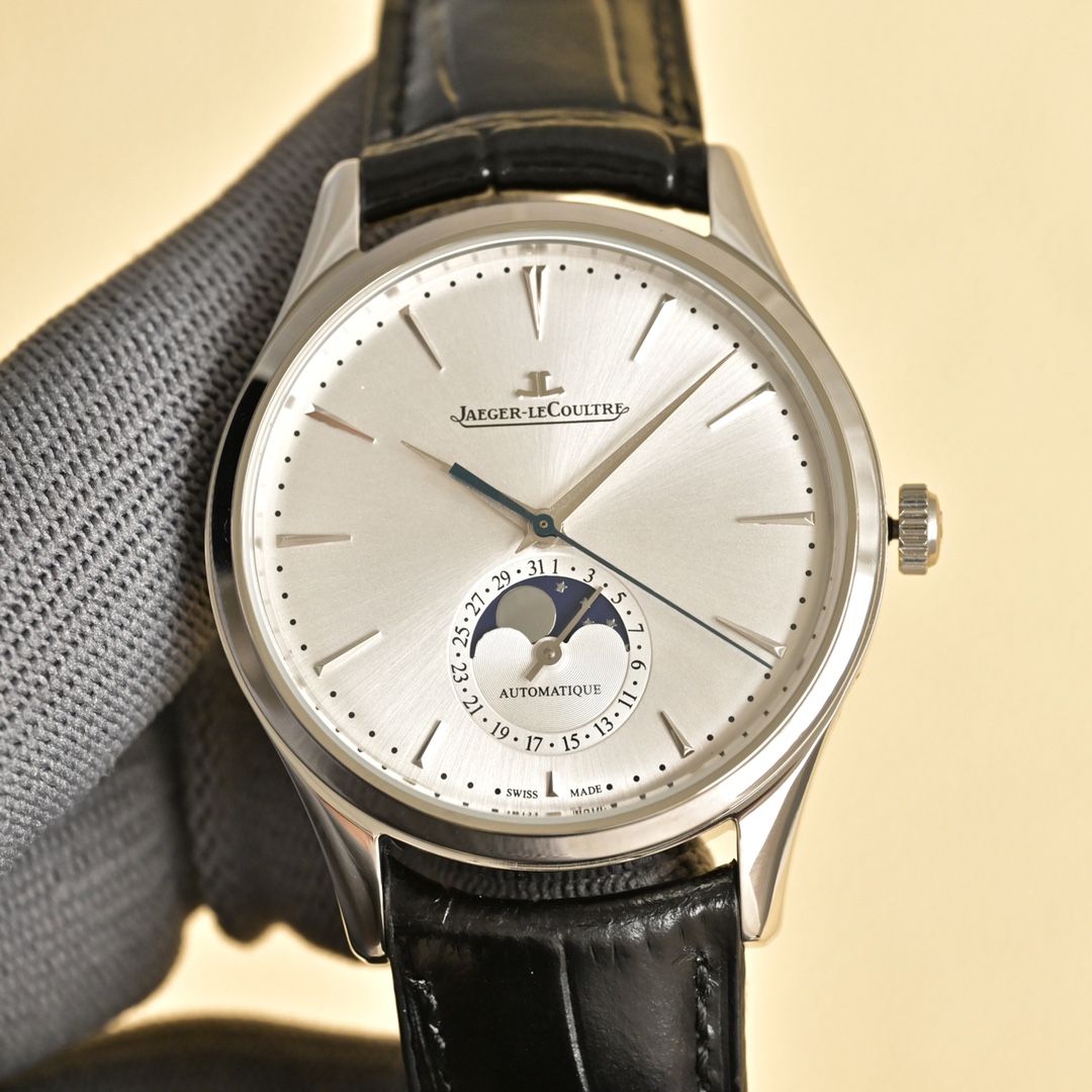 Jaeger-LeCoultre Master Moon Phase Watch, 39mm, Black Leather Strap