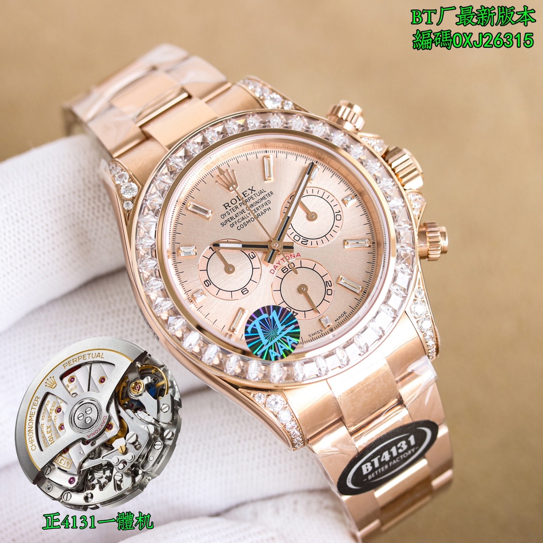 Rolex Daytona Rose Gold Diamond Bezel Watch - BT Factory 4131 Movement