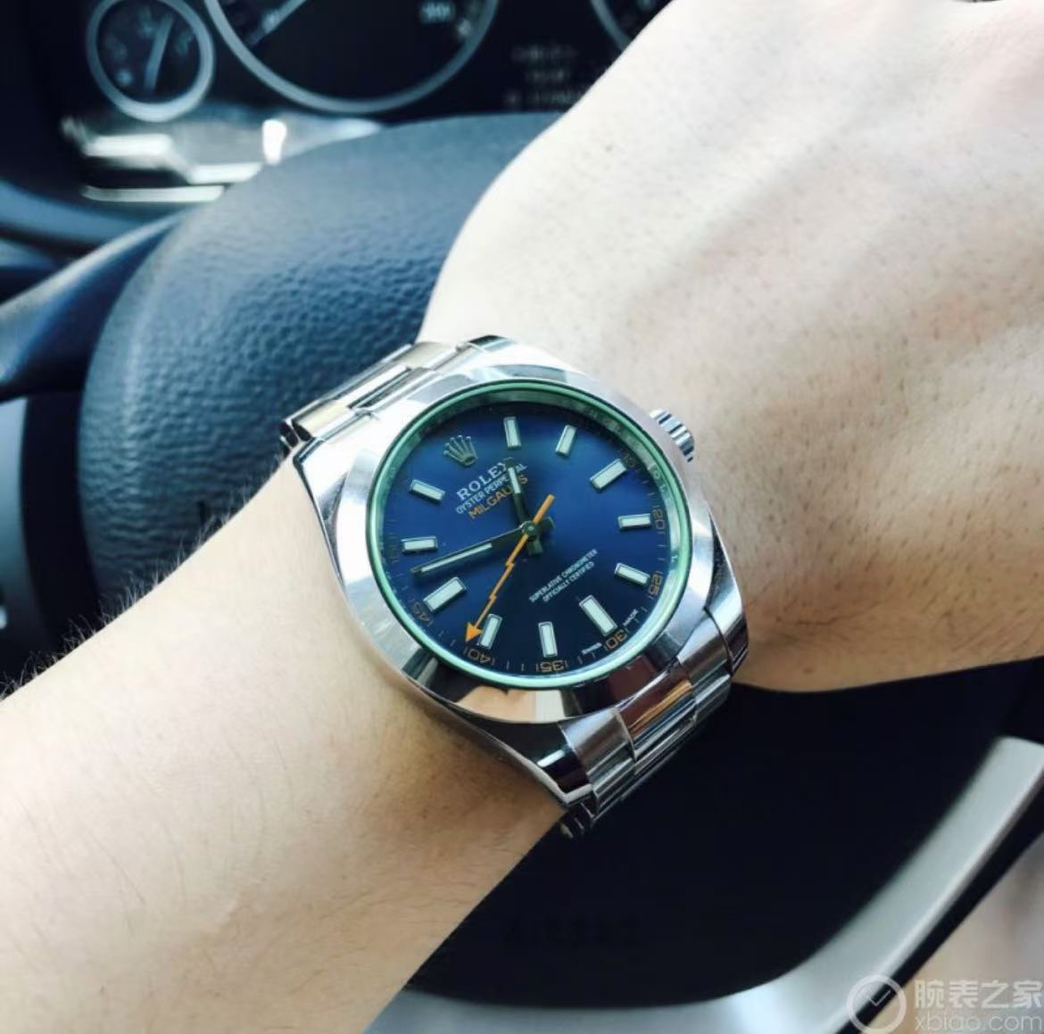 ROLEX Milgauss Green Sapphire Crystal Blue Dial Oyster Steel Men's Watch