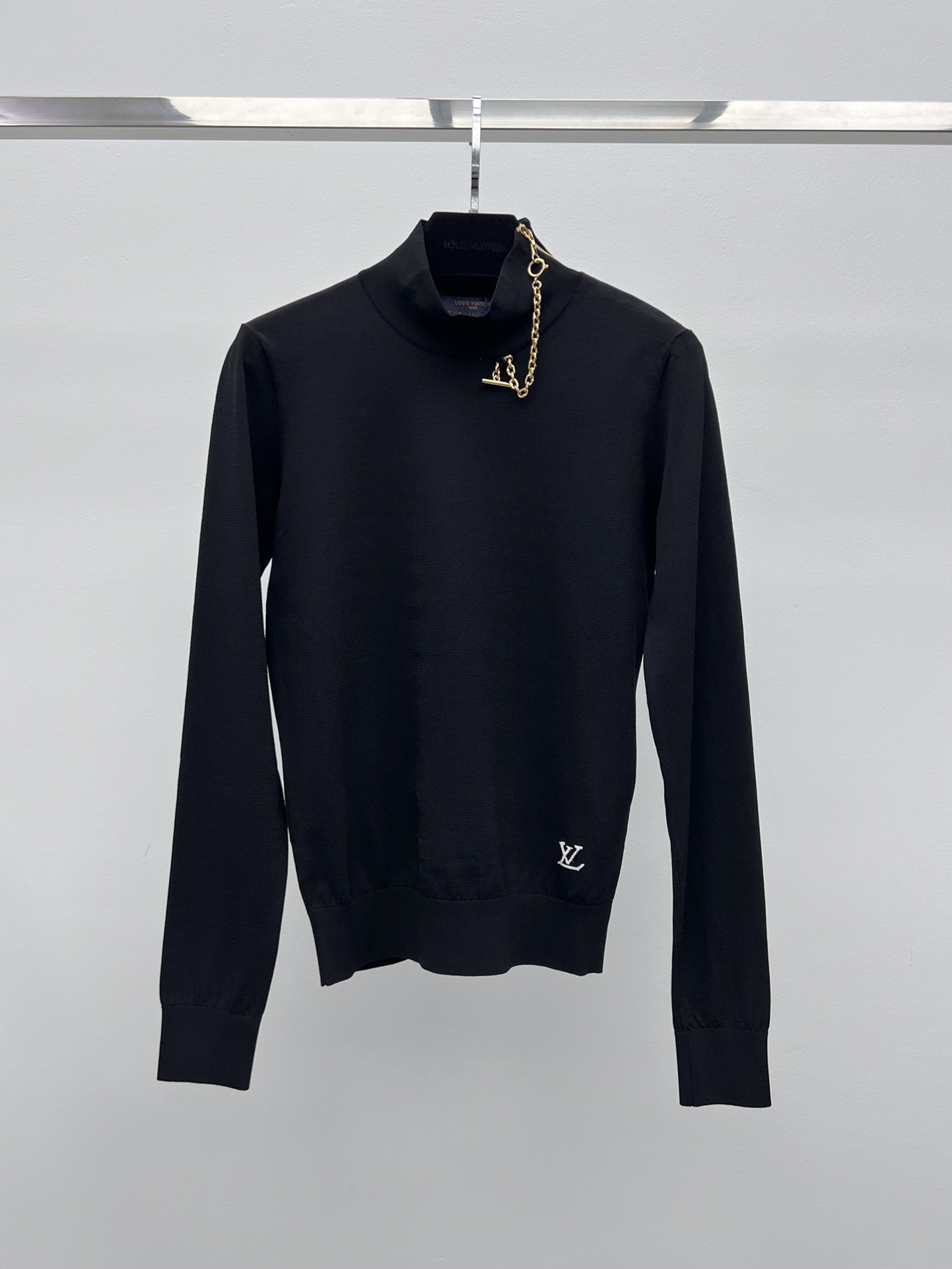 Louis Vuitton Black Knit Top with Zipper Detail and Logo Accent, Slim Fit