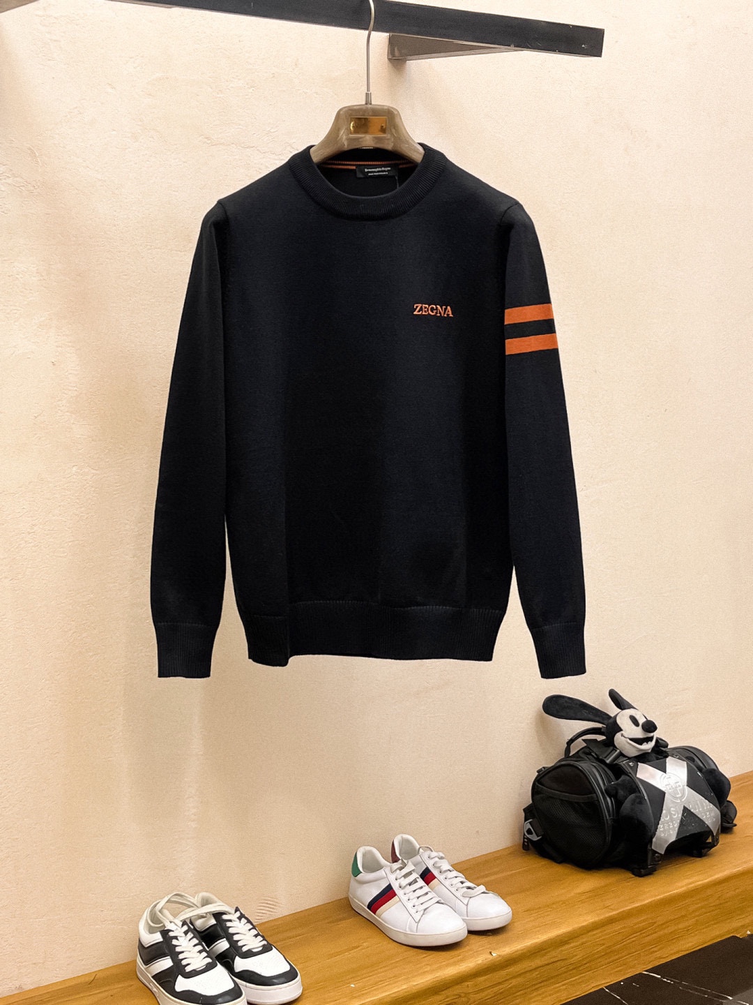 Zegna Wool Blend Sweater, Classic Crew Neck Design with Sleeve Stripes