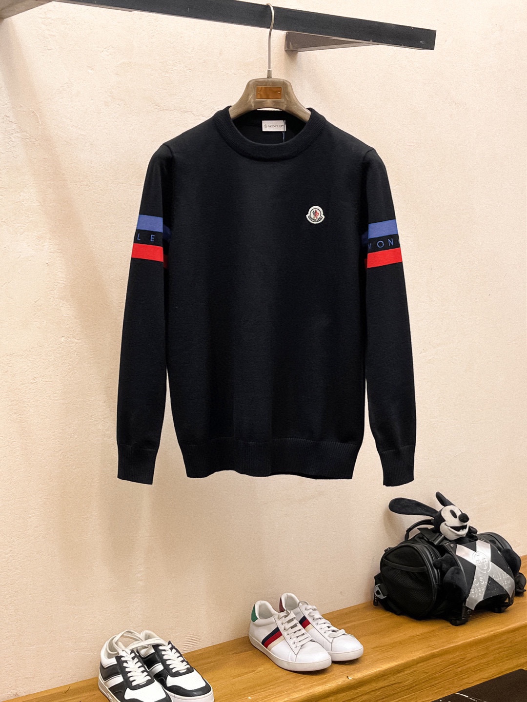 MONCLER Wool-Blend Sweater | Classic Crewneck with Sleeve Stripes