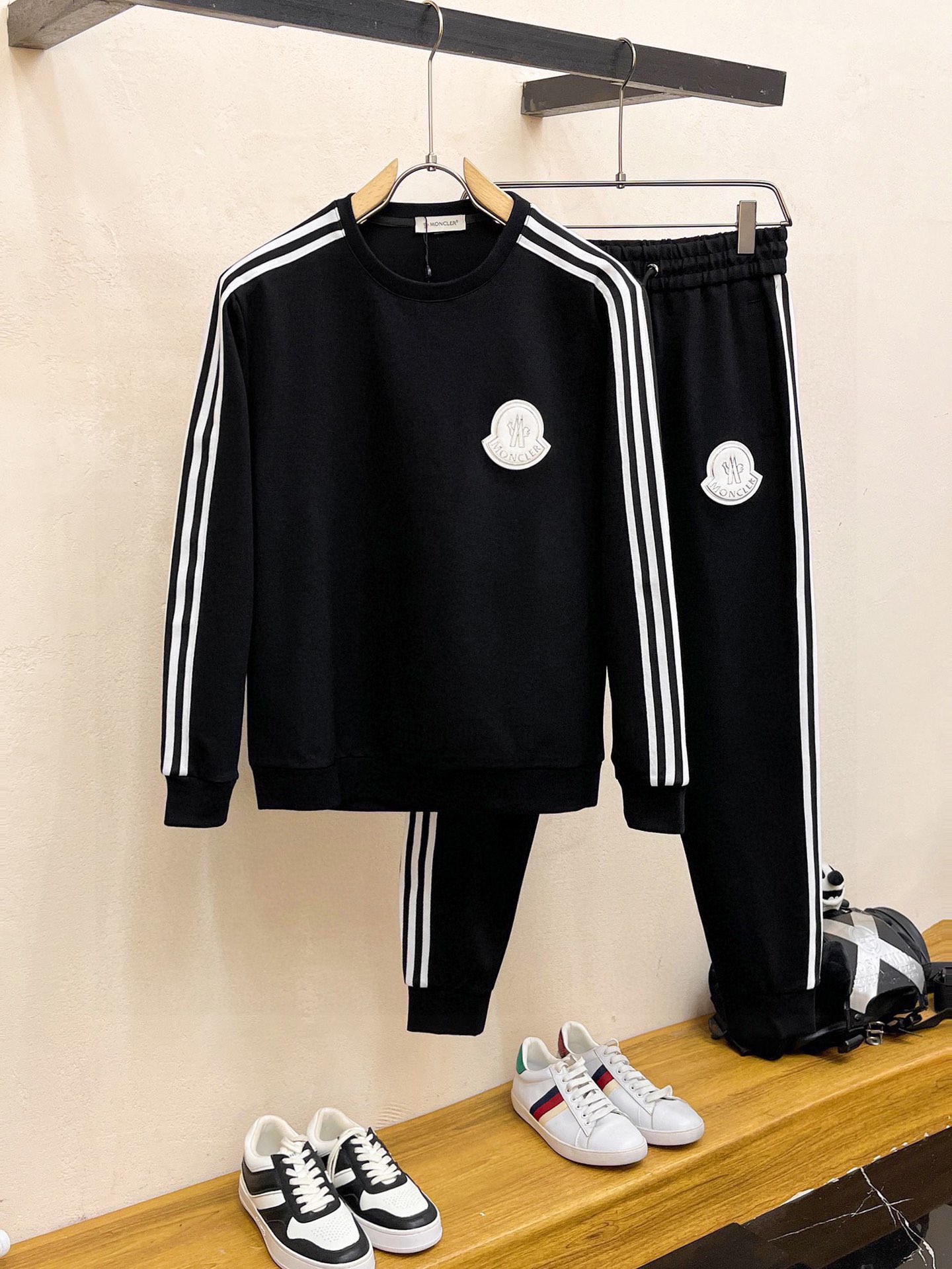 MONCLER 2025 Men's Black Cotton Blend Sweatshirt & Joggers Set Tracksuit