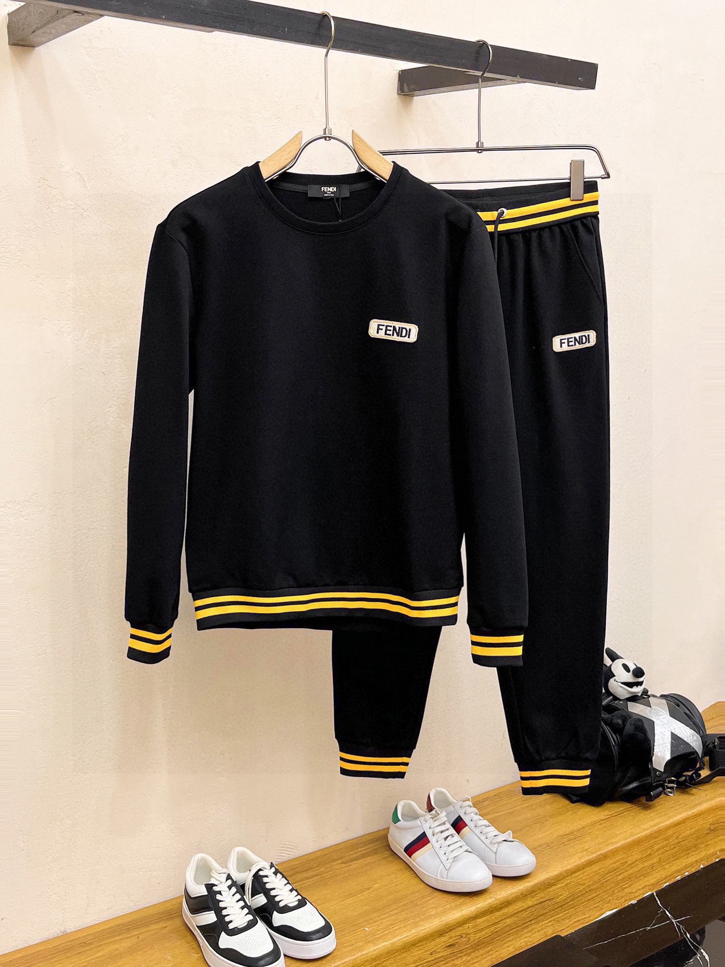 Fendi Men's Black Cotton Blend Sweatshirt And Pants Set With Logo Detail