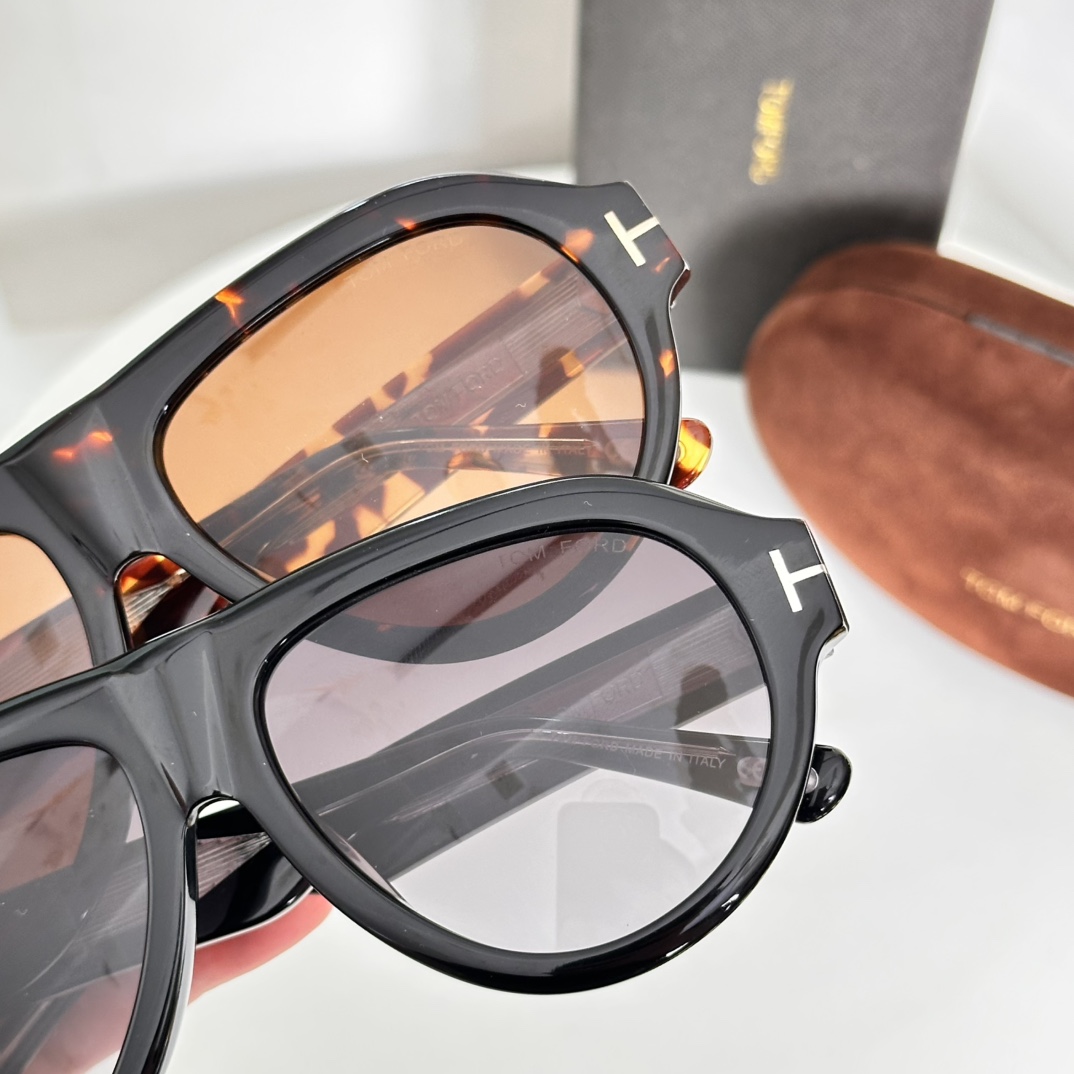 TOM FORD Sunglasses Acetate Metal T Logo Round Frame