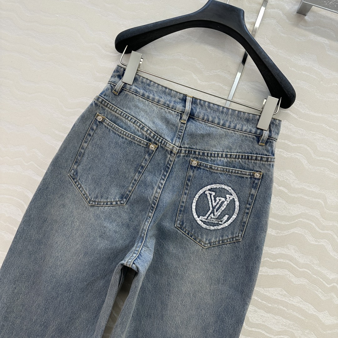 原单品质❤️爆单推荐，L滑雪系列金币珠片丹尼牛仔系列！MONOGRAM口袋刺绣logo牛仔长裤！经典直筒