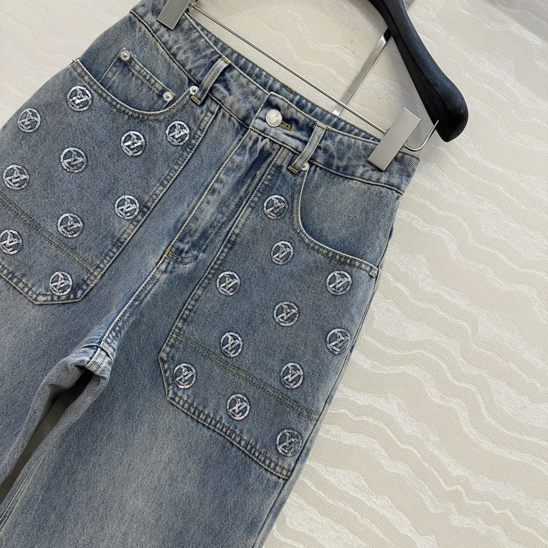 原单品质❤️爆单推荐，L滑雪系列金币珠片丹尼牛仔系列！MONOGRAM口袋刺绣logo牛仔长裤！经典直筒