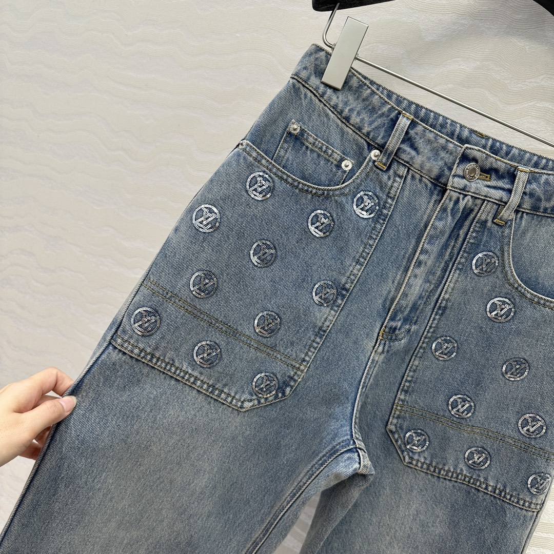 原单品质❤️爆单推荐，L滑雪系列金币珠片丹尼牛仔系列！MONOGRAM口袋刺绣logo牛仔长裤！经典直筒