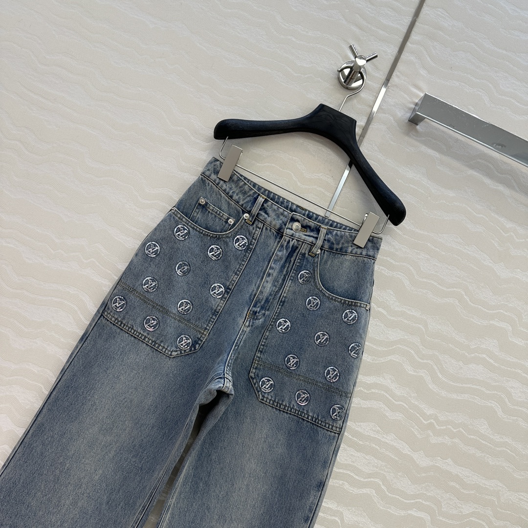 原单品质❤️爆单推荐，L滑雪系列金币珠片丹尼牛仔系列！MONOGRAM口袋刺绣logo牛仔长裤！经典直筒