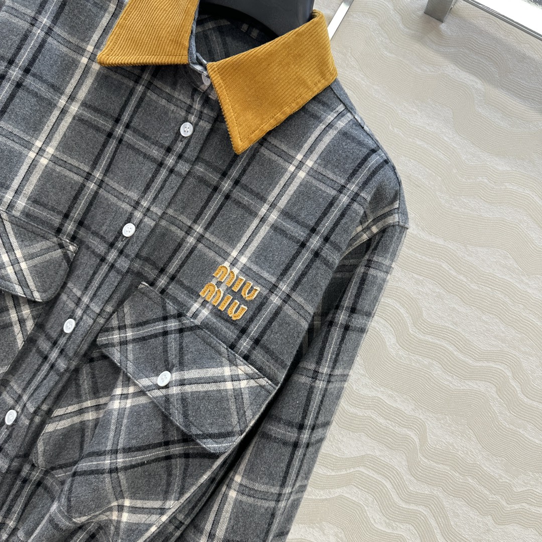 高端原单品质。❤️miu少女风穿搭！格蕾系穿搭，少女风工装口袋复古格纹衬衫连衣裙！撞色拼接灯芯绒领，打揽