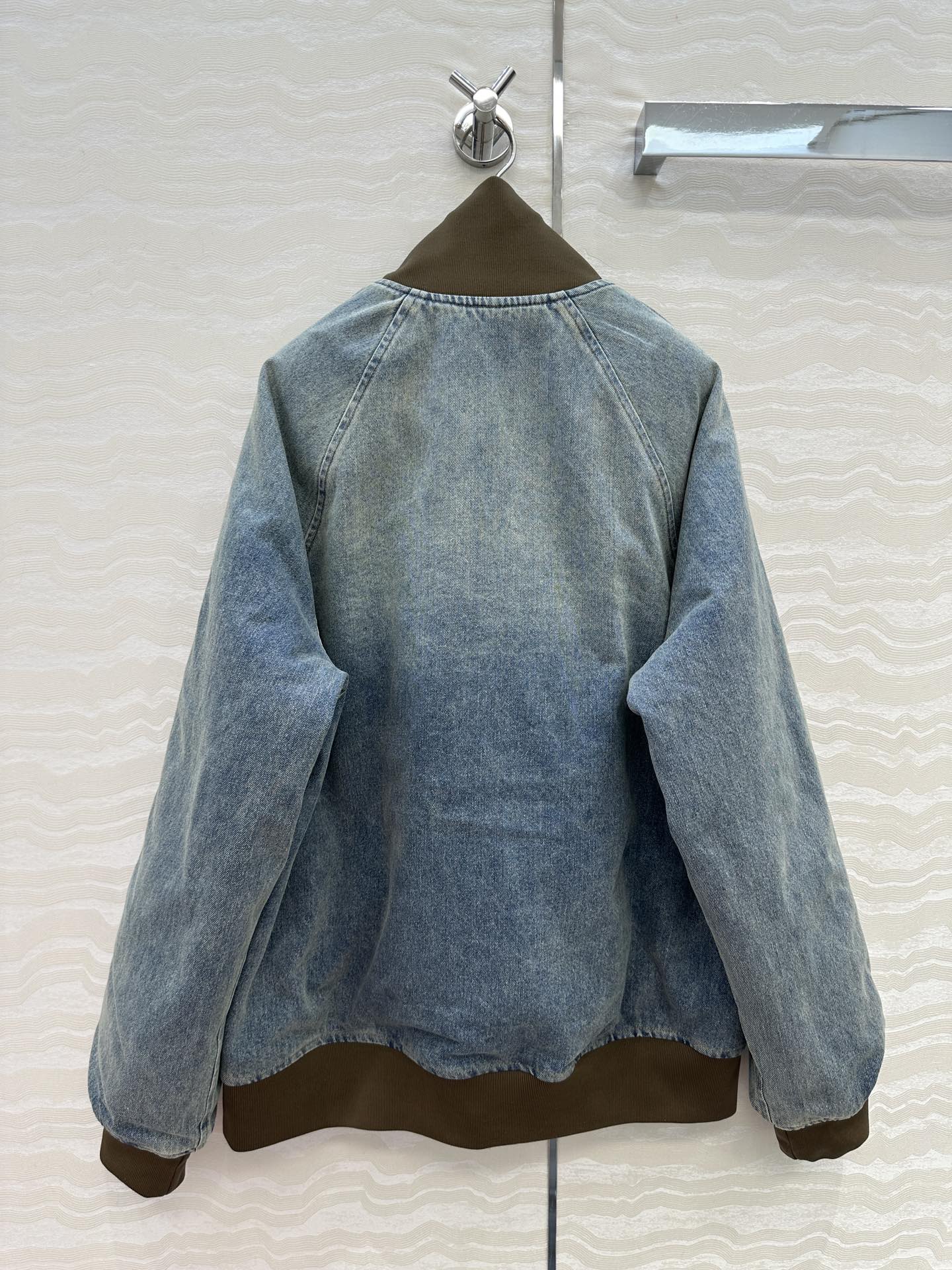 高端原单品质！miu系少女知识分子时髦穿搭！男女同款 棒球夹克牛仔棉服外套！撞色罗纹复古做旧洗水工艺丹宁