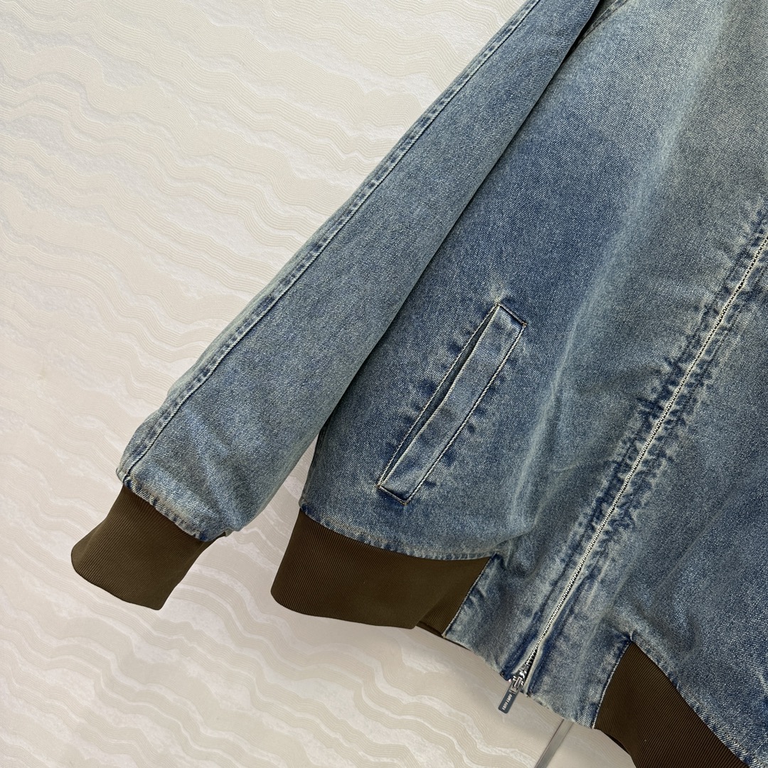 高端原单品质！miu系少女知识分子时髦穿搭！男女同款 棒球夹克牛仔棉服外套！撞色罗纹复古做旧洗水工艺丹宁