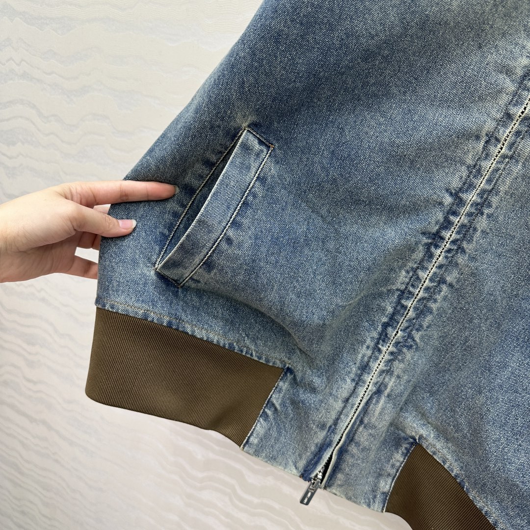 高端原单品质！miu系少女知识分子时髦穿搭！男女同款 棒球夹克牛仔棉服外套！撞色罗纹复古做旧洗水工艺丹宁