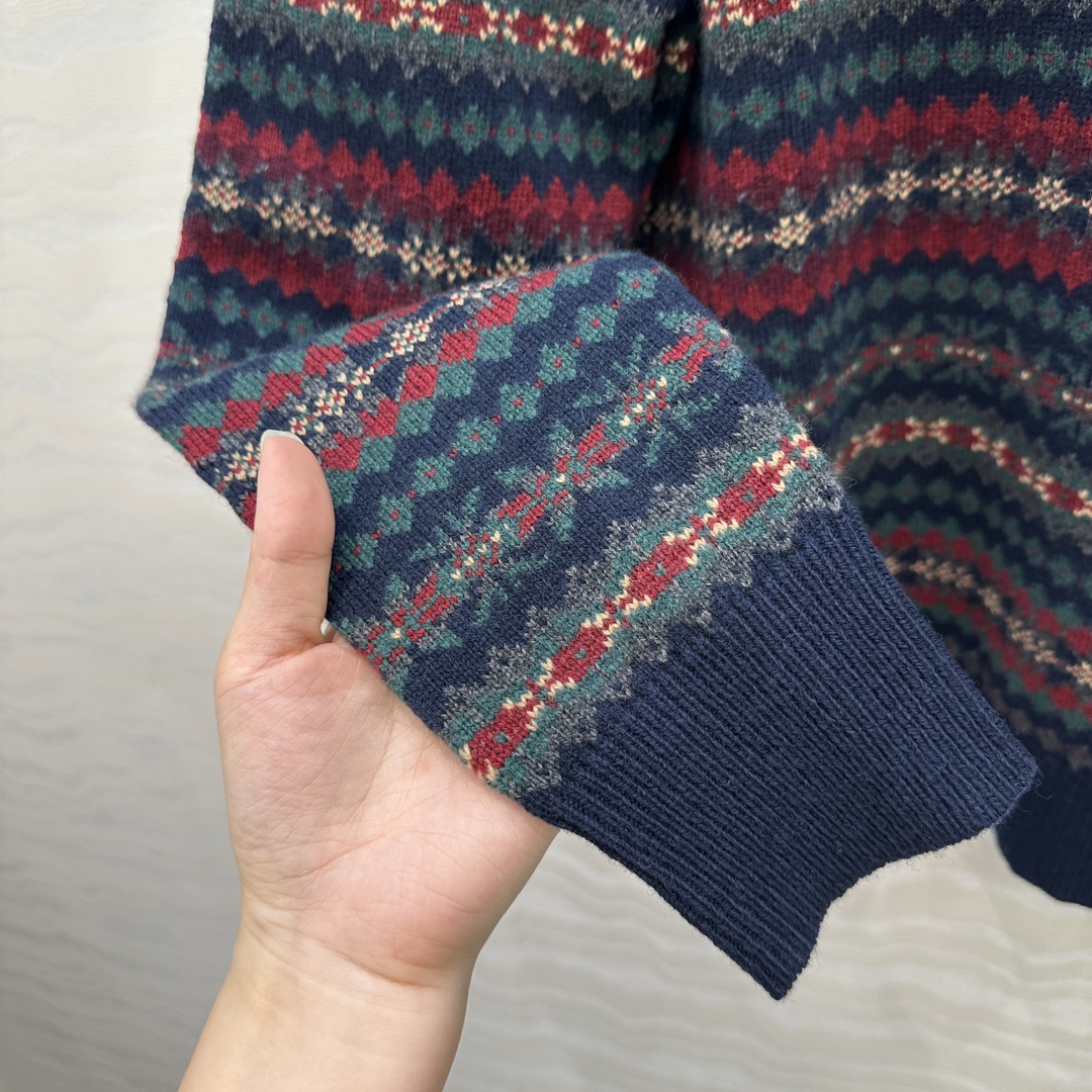 独家首发❤️原单品质❤️RL浓郁美式风，费尔岛嵌花羊毛小翻领外套，满满的北欧度假风🎀定位色彩嵌花图案！拥