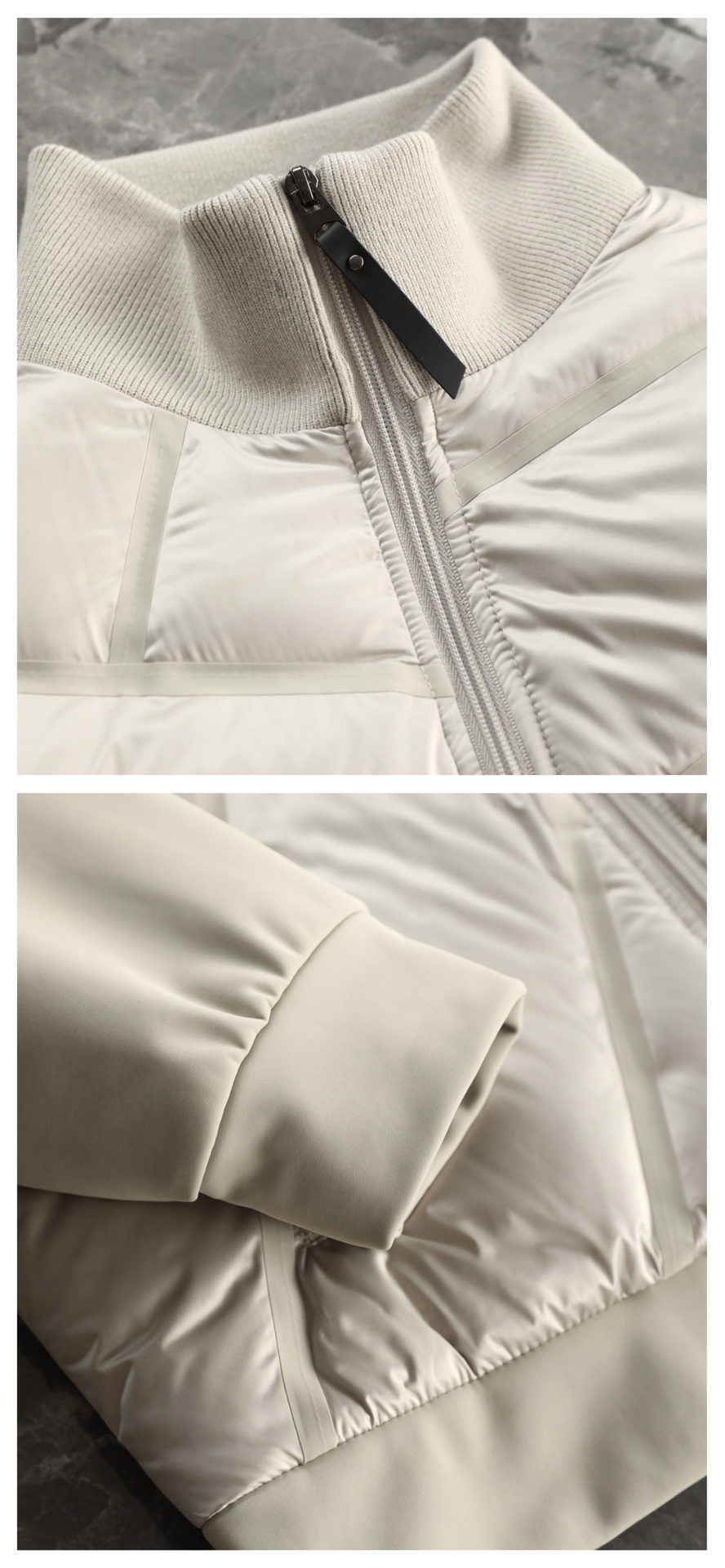 羽绒服 🆕 小众设计师款多结构针织拼接羽绒外套，把建筑美学穿在了身上 当76.6%锦纶与23.4%氨纶在