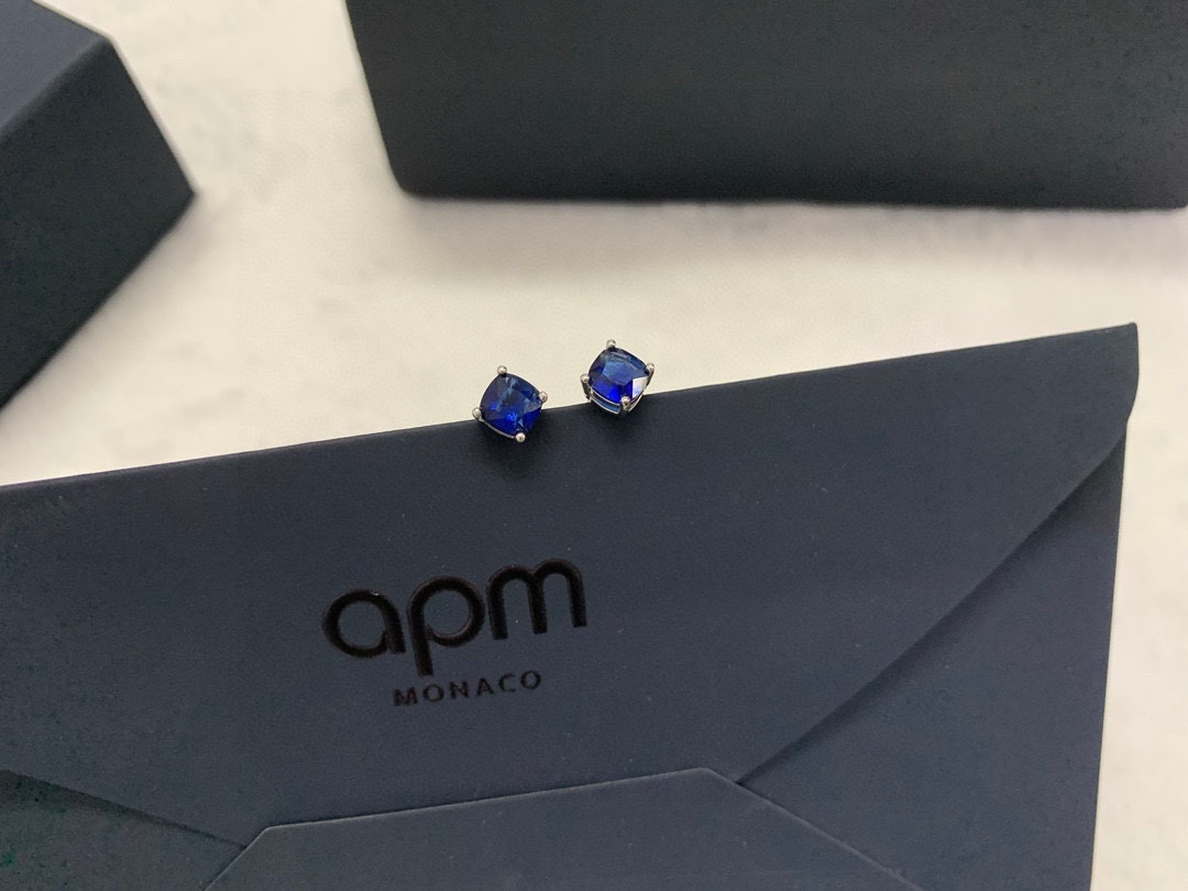 APm Monaco蓝色方形耳钉高级时尚几何耳饰生日礼物。