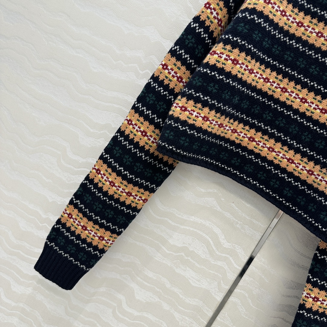 原单品质❤️miu缪系少女穿搭！知识分子时髦风！费尔岛嵌花V领短款毛衣。进口100%绵羊毛纱线！气质少女